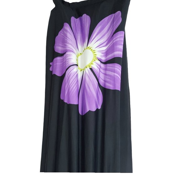 Maxi Dress Black Large Purple Flower Print Stretchy Boho - Picture 6 of 8